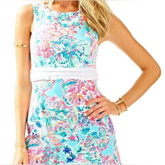 Lilly Pulitzer Arden Shift Gypsea Serene Blue Floral Pink Mini Dress Size 4 - Picture 1 of 7